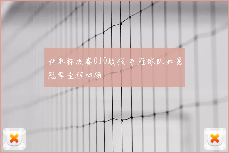 世界杯决赛010战报 夺冠球队加冕冠军全程回顾